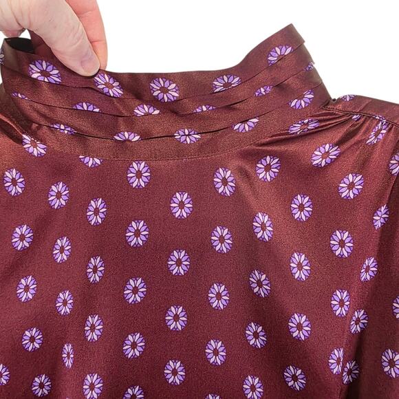 Ann Taylor Studio Collection Silk Tile Print Mock Neck Top Medium - Picture 9 of 12